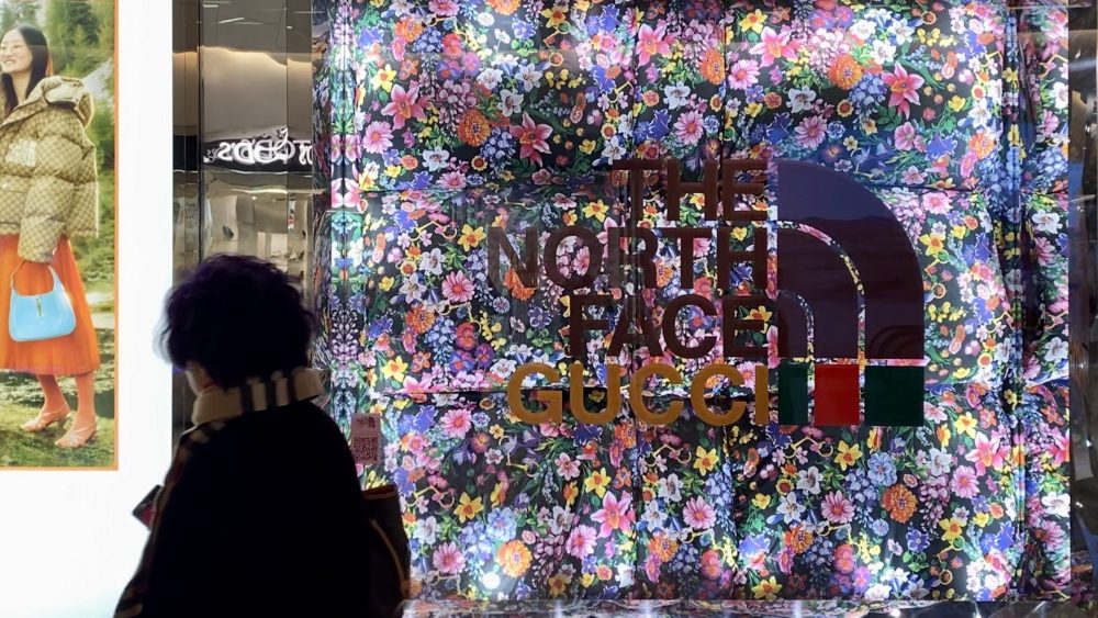 The North Face x Gucci advertisement in a Shanghai mall.