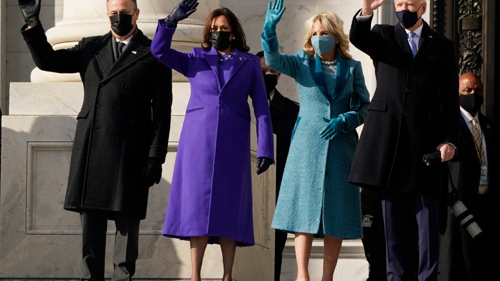 President-elect Joe Biden, his wife Jill Biden and Vice President-elect Kamala Harris and her husband Doug Emhoff arrive at the steps of the U.S. Capitol for the start of the official inauguration ceremonies, in Washington.