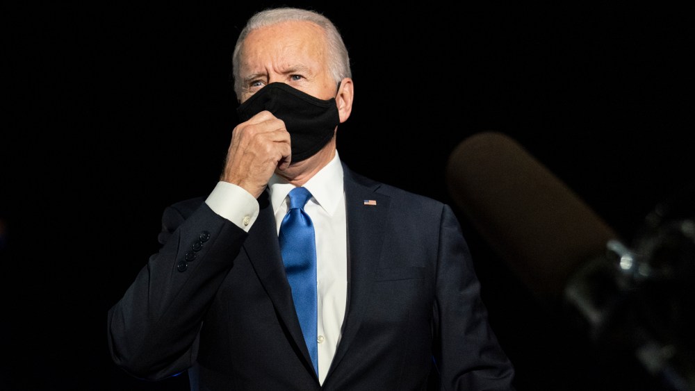 President-elect Joe Biden speaks to reporters before boarding his campaign plane at Nashville International Airport Thursday, 2020.