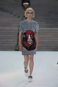 A Kansai Yamamoto-inspired look from Louis Vuitton's cruise 2018 collection.