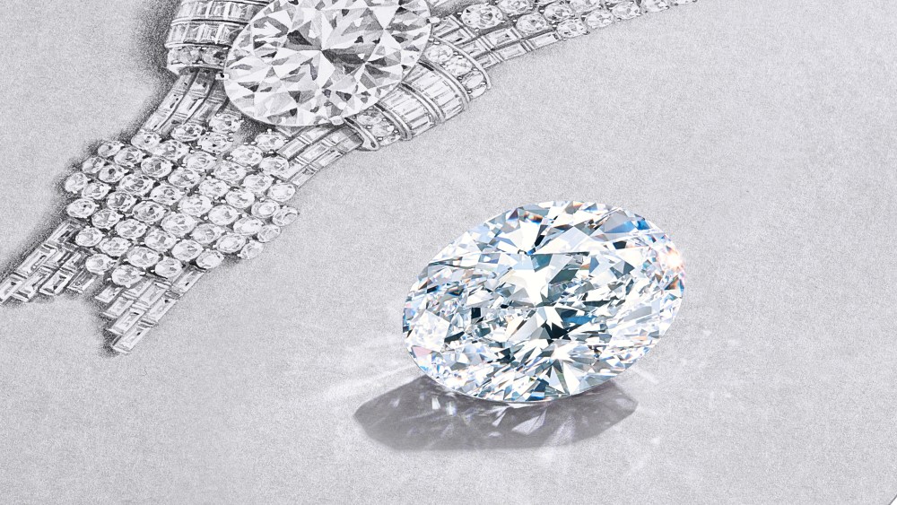 A sketch of Tiffany's forthcoming necklace with the 80 carat flawless diamond that it will include.