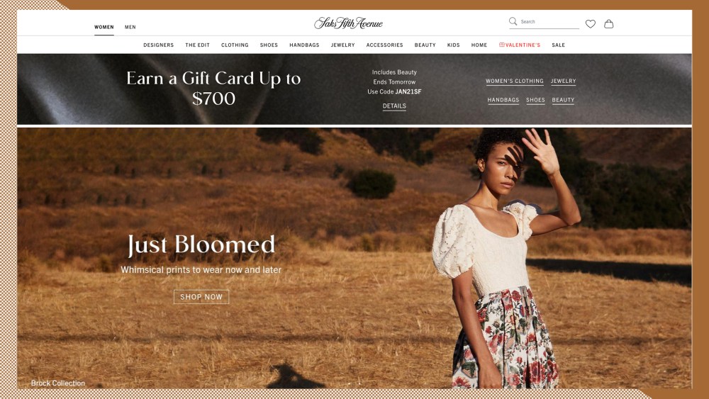 The Saks.com homepage.