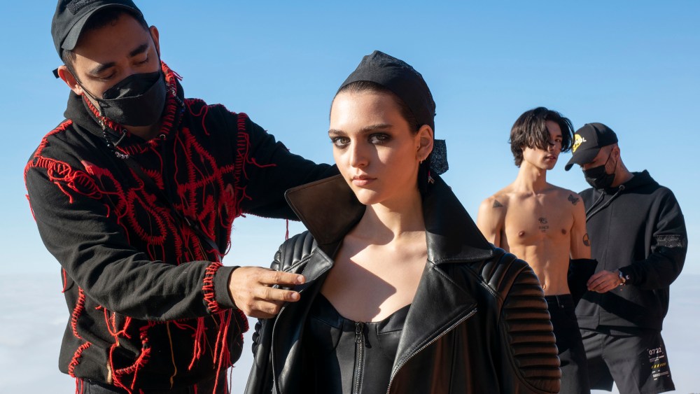 L.A.-based designer Marcell Pustul and stylist Nicola Formichetti prep the fall 2021 Marcell Von Berlin collection film in Malibu, Calif. on Feb. 8, 2020.