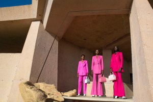 L.A.-based designer Marcell Pustul and stylist Nicola Formichetti prep the fall 2021 Marcell Von Berlin collection film in Malibu, Calif. on Feb. 8, 2020.