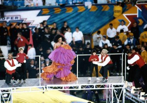 Diana Ross performs during the halftime show of Super Bowl XXX on Jan. 28, 1996, at Sun Devil Stadium in Tempe, Arizona. The Dallas Cowboys defeated the Pittsburgh Steelers 2717. (Kevin Terrell via AP)