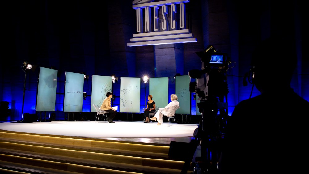 The Women@Dior Dream conference at UNESCO with Emmanuelle Favre, Asha Sumputh and Stefania Giannini.