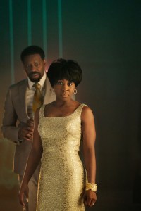 Aretha Franklin, played by Cynthia Erivo, and Ted White, played by Malcolm Barrett off stage prior to a performance. (Credit: National Geographic/Richard DuCree).