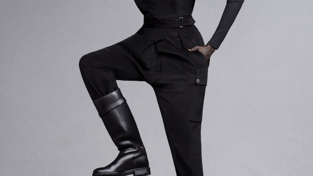 Alek Wek wearing an outfit from the fall 2021 Signature capsule she designed for Weekend Max Mara