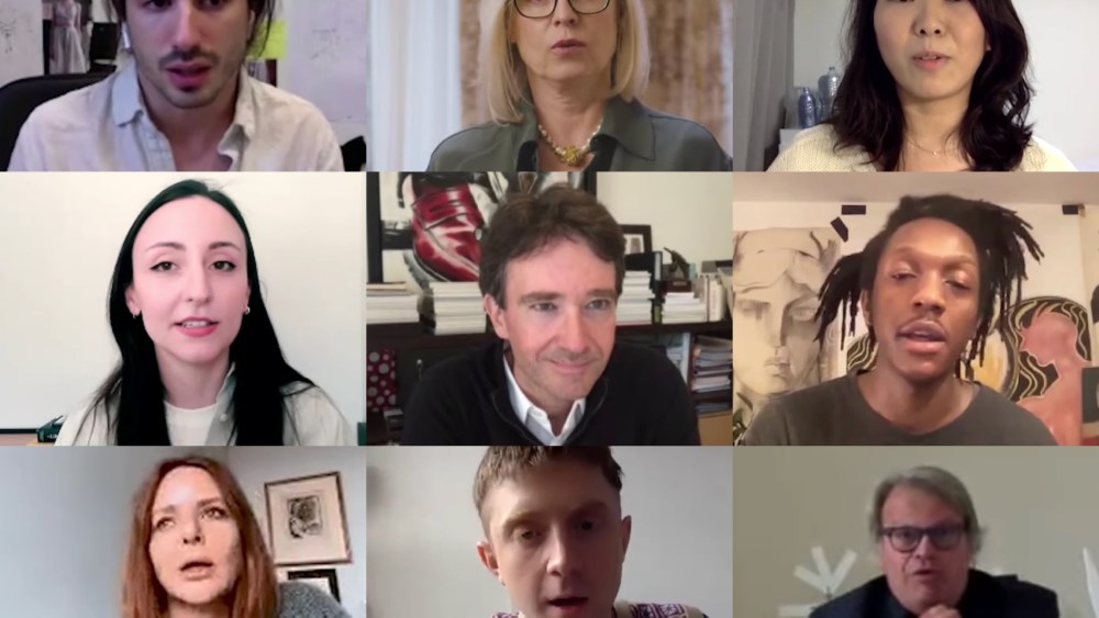 Speakers, including Chantal Gaemperle, Antoine Arnault, Stella McCartney and Jacques Cavallier from LVMH, and students and graduates from CSM, at the Central Saint Martins and LVMH symposium about the launch of a new phase of their partnership: Maison/0 for regenerative luxury.