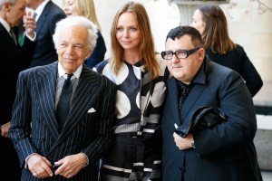 (L-R) Ralph Lauren, Stella McCartney and Alber Elbaz attend the Costume Institute preview at the Metropolitan Museum of Art.