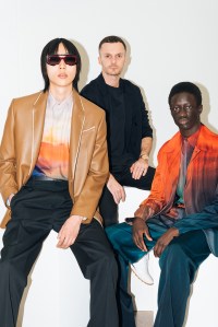 Kriss Van Assche with models wearing Berluti Men’s Fall 2021 collection