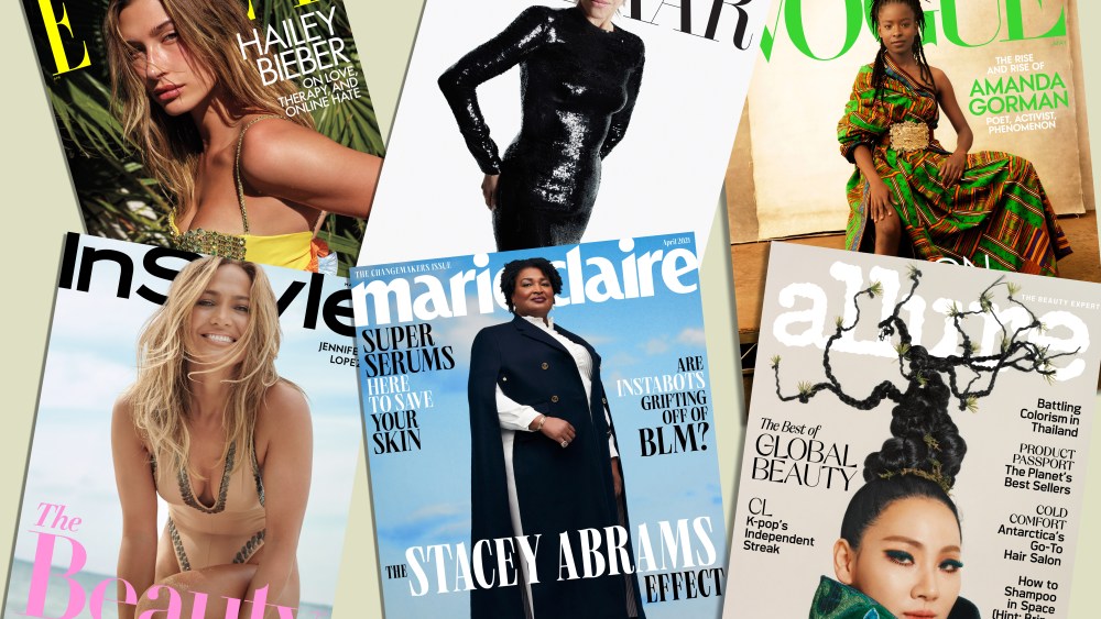 magazine covers of Elle, Harper's Bazaar, Vogue, InStyle, Marie Claire and Allure
