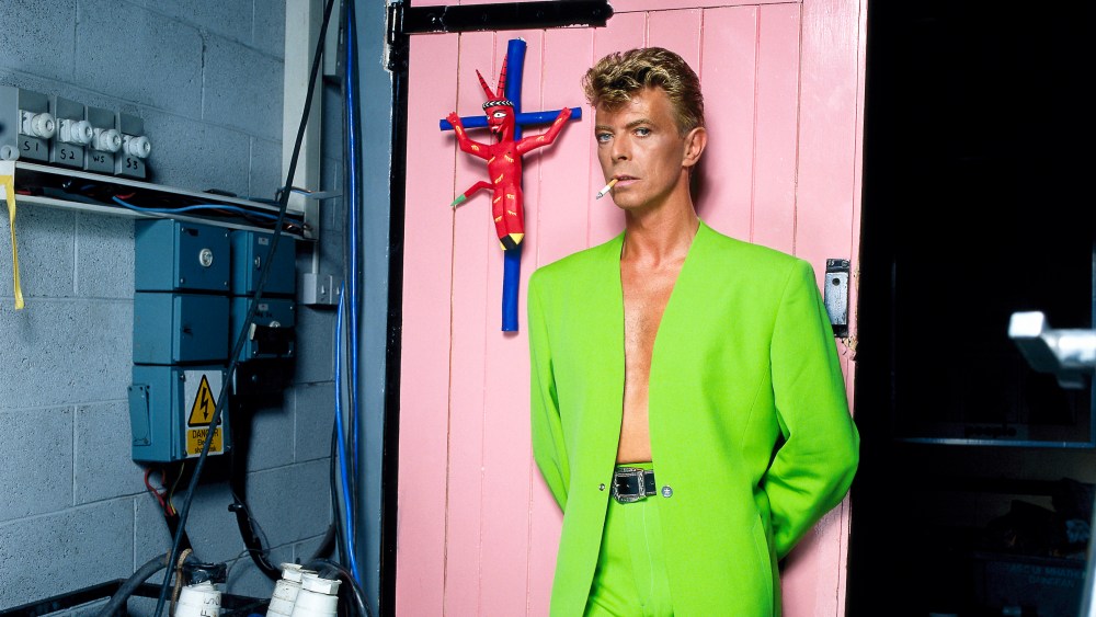 David Bowie during the shooting of the video for Tin Machine’s song “You Belong in Rock ’n’ Roll,” Thierry Mugler Les Cow-boys collection, rtw spring 1992