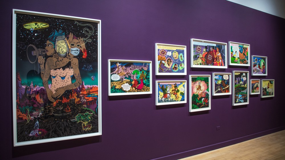 Installation view of Chitra Ganesh's work at the Bronx Museum.
