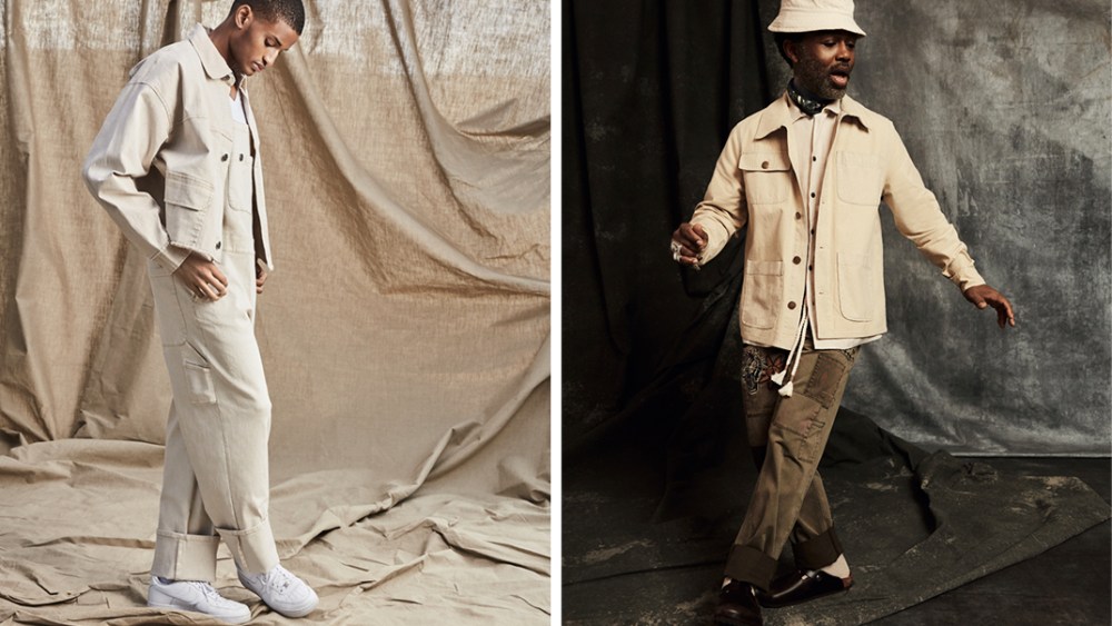 Ouigi Thedores (right) and a look from his Macy's collection.