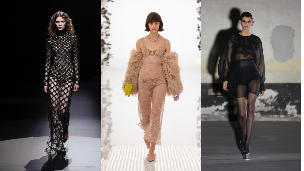 For fall 2021 designers offered their take on sensuality. From left to right: Valentino, Gucci, No. 21 RTW Fall 2021.