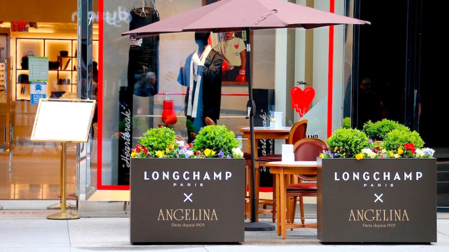Angelina Paris is opening a pop up terrace at The Longchamp store on Fifth Avenue in New York, NY on May 4, 2021. The 15 seats are open each day from May to July. Photo by Charles Guerin/Abaca/Sipa USA(Sipa via AP Images)