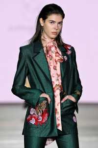 SYDNEY, AUSTRALIA - JUNE 03: A model walks the runway in a design by Alexandra Dowsing during The Innovators: FDS TAFE NSW show during Afterpay Australian Fashion Week 2021 Resort '22 Collections at Carriageworks on June 03, 2021 in Sydney, Australia. (Photo by Stefan Gosatti/Getty Images)