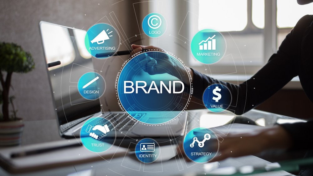 Brand diagram concept on virtual screen. Awareness increase, Design, Marketing and advertising solution in Business.