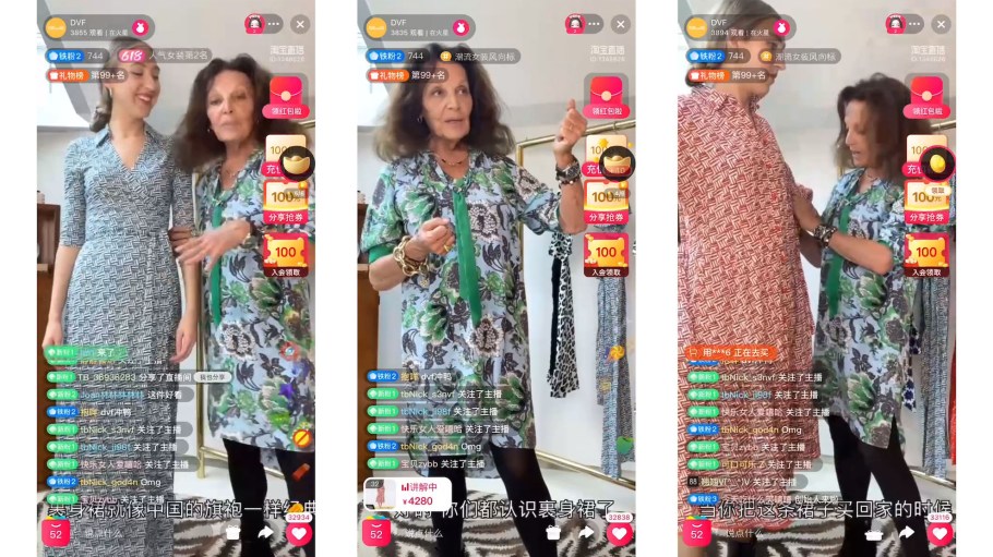 Diane von Furstenberg interacts with Chinese shoppers during 6.18 Mid-year Shopping Festival through livestreaming on Tmall.