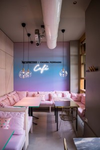 The Nespresso x Chiara Ferragni temporary café in Milan’s arty Brera district.