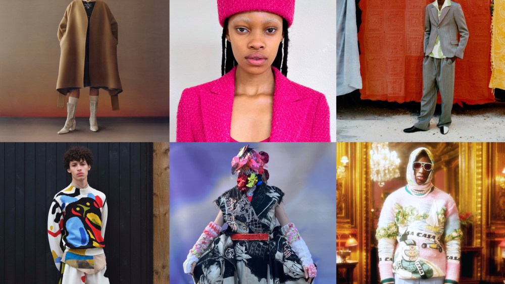 Looks from Lecavalier, Thebe Magugu, Kenneth Ize, Bethany Williams, Matty Bovan, and Casablanca's International Woolmark Prize Merino wool collections