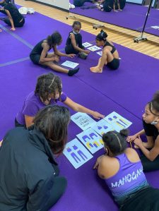 Members of the Divas dance program at work on their uniform design.