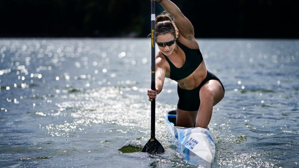 Nevin Harrison trains near Lake Lanier Olympic Park.