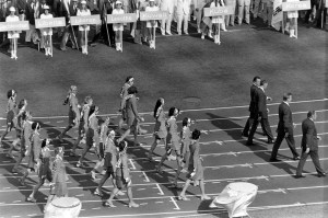 Olympic athletes participate in the "Parade of Nation" during the 20th Olympic Games in Munich, West Germany on July 26, 1972.