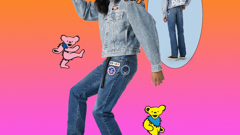 The Levi’s x Grateful Dead collection celebrates the 50th anniversary of the band’s Skull & Roses album with tie-dye clothing and denim.