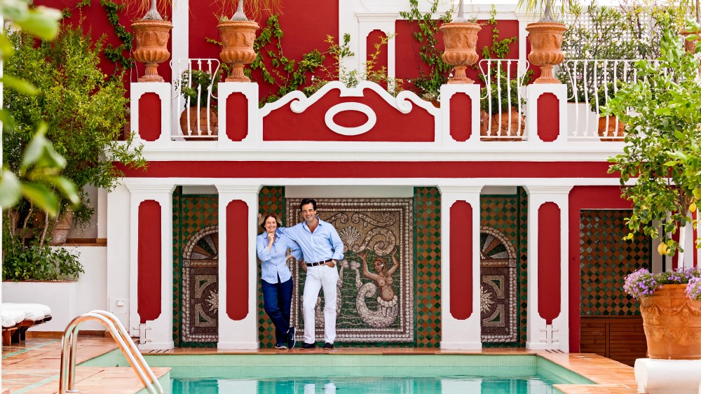 Marina Sersale and Sebastián Alvarez Murena at Hotel Le Sirenuse in Positano, Italy.