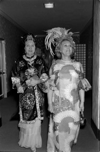 Estee Lauder (R) attends the Oriental Gala Charity Ball, a benefit for the American Cancer Society, in Palm Beach, Florida, on Feb. 21, 1972.