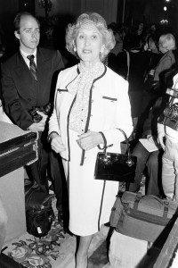 Estee Lauder arrives for the Bill Blass Fall 1984 ready to wear fashion show on April 30, 1984.