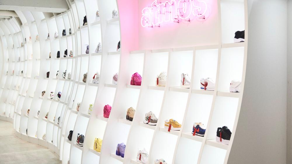 Atmos store sneakers on wall