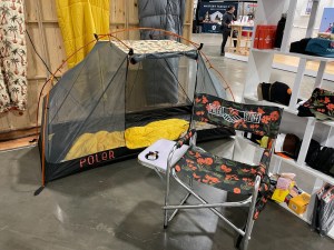 Tent, camping chair and apparel by Poler.