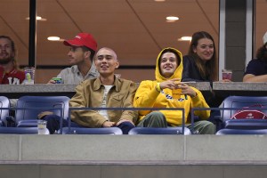 Actor/Model Evan Mock and Actor Eli Brown during a Women's Singles match at the 2021 US Open, Thursday, Sep. 2, 2021 in Flushing, NY. (Mike Lawrence/USTA via AP)