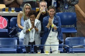 Actress, Wanda Sykes cheers during a Women's Singles semifinal match at the 2021 US Open, Thursday, Sep. 9, 2021 in Flushing, NY. (Andrew Ong/USTA via AP)