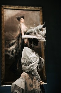 Dior by John Galliano 2005 autumn-winter haute couture look paired with “Portrait of a Lady” (1912) by Giovanni Baldini.