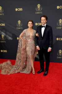 Keri Russell in Zuhair Murad and Matthew Rhys