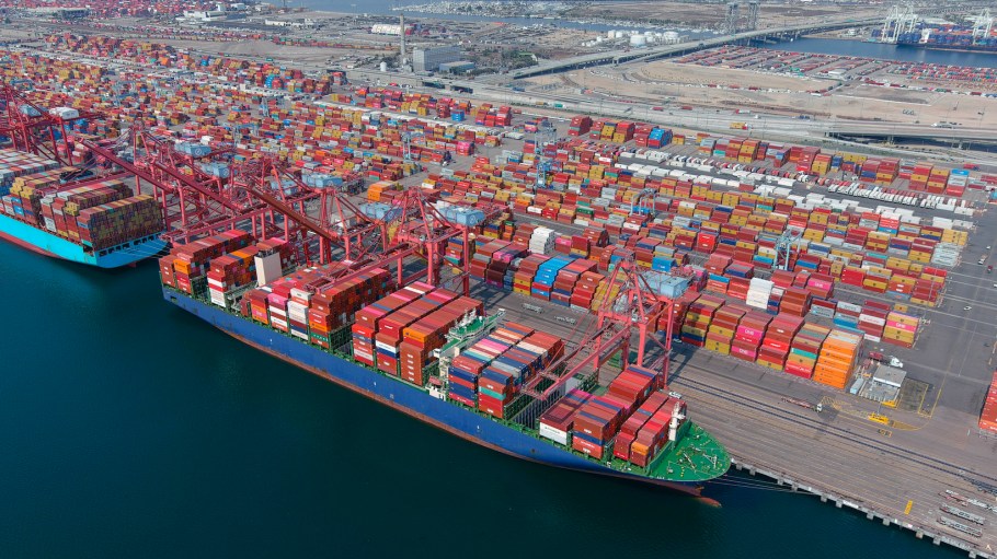 Cargo container vessels ships are backlogged at the Port of Long Beach, where cargo "call sizes" have increased 73 percent since the first half of 2019.
