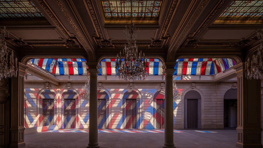 The "Pavoise : travail in situ" art work by artist Daniel Buren at the Elysee Palace in Paris.