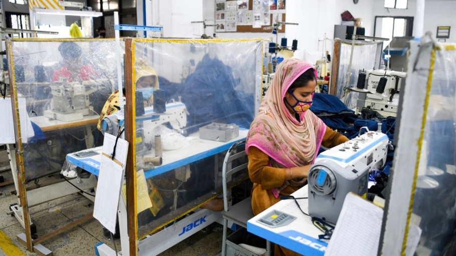 Garment workers taking precautions in Dhaka, Bangladesh - 17 Aug 2021