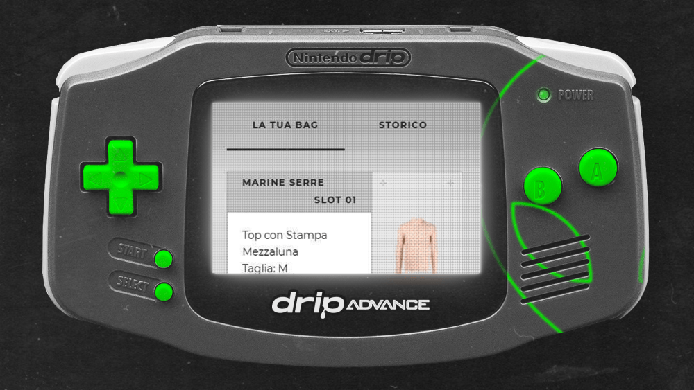 A mock Drip-branded gaming console.