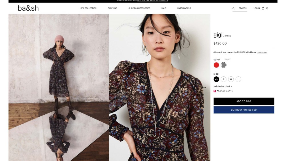 A page from Ba-sh.com showing a look that's available to borrow.