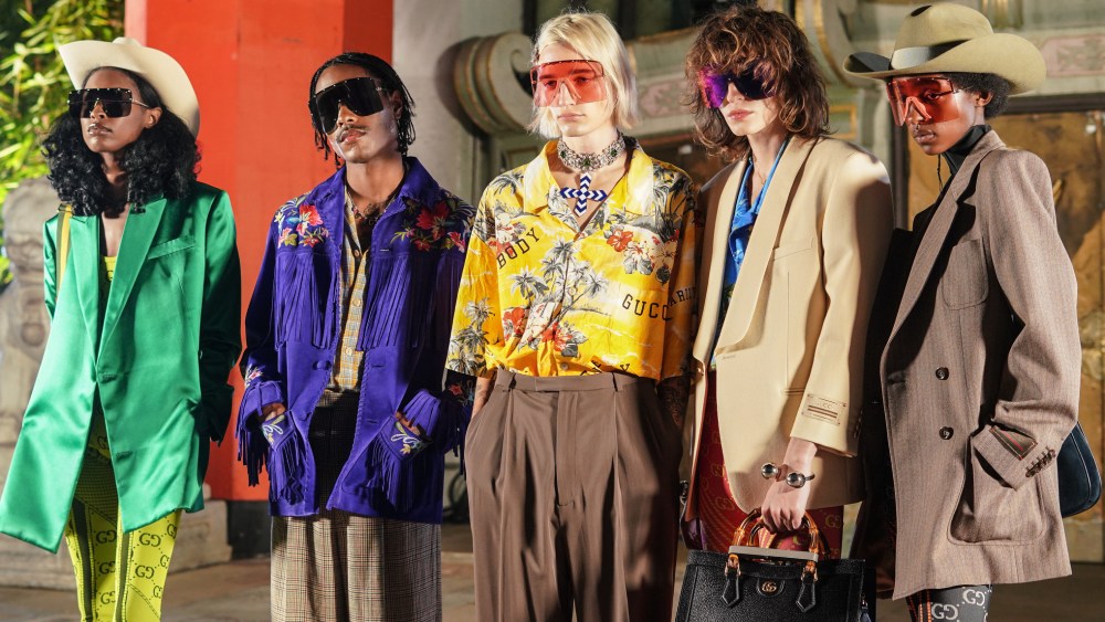 Backstage at the Gucci spring 2022 Love Parade in Los Angeles.