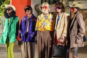Backstage at the Gucci spring 2022 Love Parade in Los Angeles.