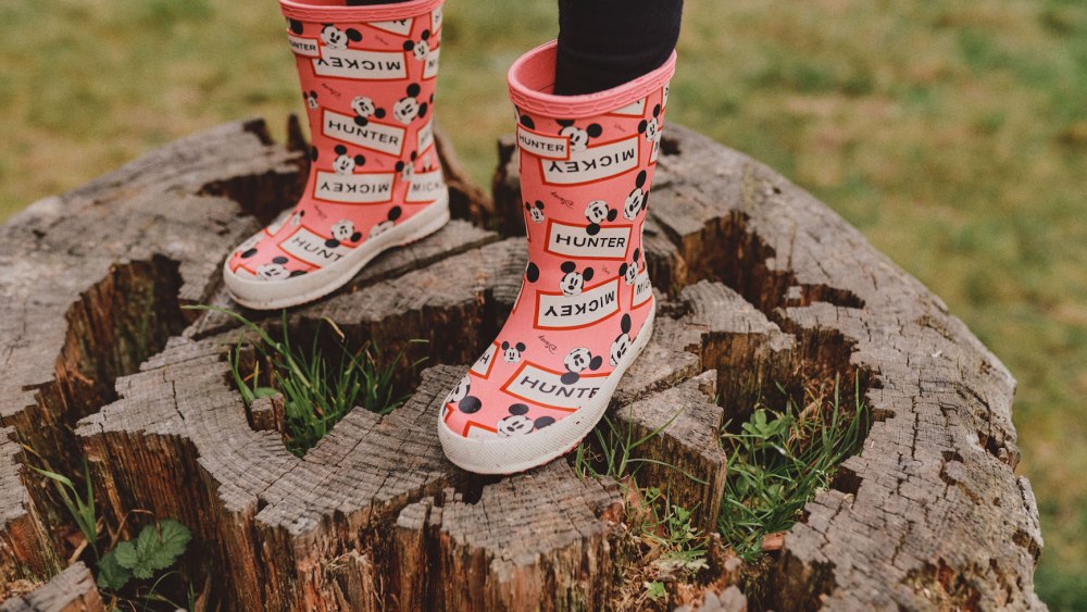 Mickey Mouse Original Kids First Classic Boot in the "pink shiver" colorway.