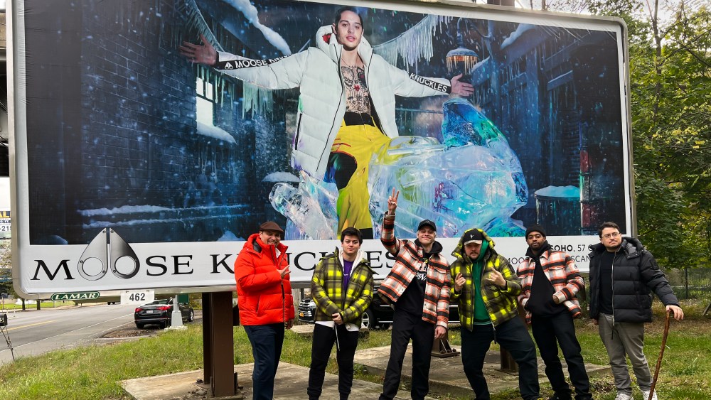 Pete Davidson's Moose Knuckles billboard goes up in his hometown Staten Island.