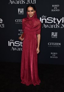 Zoe Kravitz arrives at the 2021 InStyle Awards at The Getty Center on Monday, Nov. 15, 2021 in Los Angeles. (Photo by Jordan Strauss/Invision/AP)