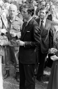 Harry Morgan and Prince Charles of Wales attend an event on the Twentieth Century-Fox lot in Century City, California, 1977.
